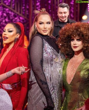 Janey Jacké Instagram - I can’t believe we are almost at the Finale of MUYM ! 😱

at least we still have these gorgeous shots from last weeks episode ❤️ 

Wearing my stunning dress by @iammamaqueen! It was made in the same fabric as my Marylin Monroe coat….did you see it ? 🤗

#muym #fashion #makeup #feathers #sisters #rpdr #green #curls