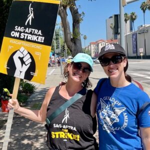 Janie Haddad Tompkins Instagram - Hey, AMPTP, your offer is BANANAS. One day longer, one day stronger. #WGAstrong #DoTheWriteThing #WGAstrike
#SagAftraMember #1u 
#SAGAFTRAstrong #SAGAFTRAstrike #Power2Performers
#HotLaborSummer