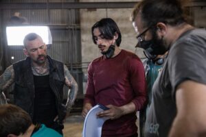 Jason David Frank Instagram - This upcoming fall the world will see Jason in Legend of the White Dragon @lotwhitedragon. The movie has so many intense actions scenes that you will be blown away. Check out this behind the scenes pictures of Jason, Aaron Schoenke @aaronschoenke @batinthesun in a battle between Erik Reed and Jai. #lotwd #legendofthewhitedragon #jasondavidfrank #ripjdf #ripjasondavidfrank #erikreed #jai #whitedragon #dragonprime #batinthesun #batinthesunproductions