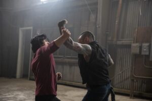 Jason David Frank Instagram - This upcoming fall the world will see Jason in Legend of the White Dragon @lotwhitedragon. The movie has so many intense actions scenes that you will be blown away. Check out this behind the scenes pictures of Jason, Aaron Schoenke @aaronschoenke @batinthesun in a battle between Erik Reed and Jai. #lotwd #legendofthewhitedragon #jasondavidfrank #ripjdf #ripjasondavidfrank #erikreed #jai #whitedragon #dragonprime #batinthesun #batinthesunproductions