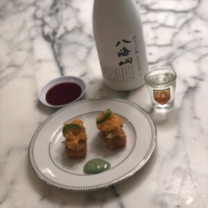 Jason Priestley Instagram - Day 360 of captivity: we have been working on making sushi lately... and I think tonight, we finally nailed spicy tuna on crispy rice... we actually ate all the tuna and I ended up making spicy tai... and it was super yummy! Also, the 3 year old snow aged @hakkaisansake was killer! But the best part, was  having dinner with my wife @naydoggy! #covidcooking #foodislife #happywifehappylife #luckyguy