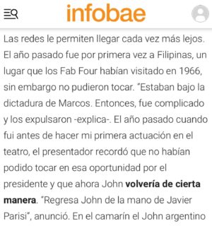 Javier Parisi Instagram - Buen domingo para todos☀️💫 les comparto la nota que salió hoy en Infobae, pueden leerla online entrando a Infobae.com o en mi canal de difusión. 
Have a fab Sunday folks, this is an interview that came out today. 

I love you all ❤️
с любовью 
Paljon rakkautta
愛を込めて
Com amor
.
.
.
.
#javierparisi #impersonator #johnlennon #lennon #lennontribute #tributetojohnlennon #beatleband #ultimateimagine #thebeatles #beatles #imaginejohnyoko #databeatle #lennonargentino #news #entertainment #ジョンレノン #eternallennon #lennonlookalike  #johnlennontribute #sammendes #sammendesdirector