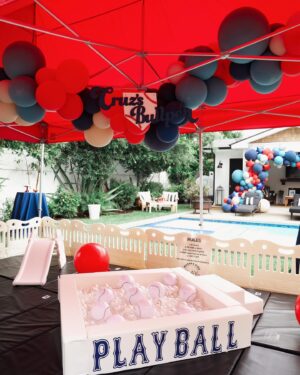 Jax Taylor Instagram - Brittany has been thinking about this party since before Cruz was even born and the day finally came where her dream birthday for our son came alive. Many thanks to all our friends and family who joined us on a busy weekend in California with it being Easter and Coachella. Cruz is so blessed to have so many friends/family we could not have imagined a better first birthday for our little slugger. We couldn’t have had such an amazing day without the help from amazing planners and vendors! All the party details are tagged below. ⚾️❤️💙 Photographer:
@ashleyrobertsphotos
Design/Coordinating:
@picnic_and_petal 
Coordinating/Balloon Installation: @glitzandgather 
Marquees: 
@alphalitlosangeles 
Custom Shelter 
@ezupshelters 
Softplay:
@modernkidsplaycompany
Custom Concession Stand: 
@darkmarqueedesigns
Pretzels: 
@worldsbestpretzels 
Popcorn: 
@thepopcorner 
Cake: 
@thegateauxshoppe_
Custom Cookies 
@megans.bakes
Custom Macarons: 
@boymama_bakes
Custom Cake Pops: 
@sweetdessertsbymaribel
Custom Neon Sign:
@britelitetribe
Custom Bar: 
@tinkerxdust
Custom Water Cans: 
@eliqs
Custom Stir Sticks: 
@atomickraftworks
Wine: 
@avaline
Custom Signage: 
@bwscreations
Table linens:
@cvlinens
Balloons provided by: 
@qualatex 
Custom Invite: 
@winkandinkpaperie
Mickey: 
@pureimaginationparty 
Charcuterie:
@bon_appecheese 
Burgers: 
@larrysburgershack