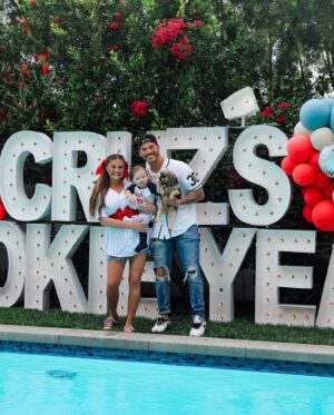 Jax Taylor Instagram - Brittany has been thinking about this party since before Cruz was even born and the day finally came where her dream birthday for our son came alive. Many thanks to all our friends and family who joined us on a busy weekend in California with it being Easter and Coachella. Cruz is so blessed to have so many friends/family we could not have imagined a better first birthday for our little slugger. We couldn’t have had such an amazing day without the help from amazing planners and vendors! All the party details are tagged below. ⚾️❤️💙 Photographer:
@ashleyrobertsphotos
Design/Coordinating:
@picnic_and_petal 
Coordinating/Balloon Installation: @glitzandgather 
Marquees: 
@alphalitlosangeles 
Custom Shelter 
@ezupshelters 
Softplay:
@modernkidsplaycompany
Custom Concession Stand: 
@darkmarqueedesigns
Pretzels: 
@worldsbestpretzels 
Popcorn: 
@thepopcorner 
Cake: 
@thegateauxshoppe_
Custom Cookies 
@megans.bakes
Custom Macarons: 
@boymama_bakes
Custom Cake Pops: 
@sweetdessertsbymaribel
Custom Neon Sign:
@britelitetribe
Custom Bar: 
@tinkerxdust
Custom Water Cans: 
@eliqs
Custom Stir Sticks: 
@atomickraftworks
Wine: 
@avaline
Custom Signage: 
@bwscreations
Table linens:
@cvlinens
Balloons provided by: 
@qualatex 
Custom Invite: 
@winkandinkpaperie
Mickey: 
@pureimaginationparty 
Charcuterie:
@bon_appecheese 
Burgers: 
@larrysburgershack
