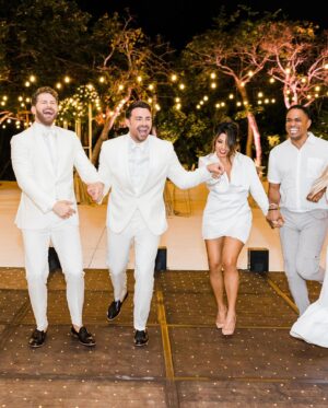 Jaymes Vaughan Instagram - Two years ago today I got to marry my best friend. For as long as I can remember I used to dream about marrying my husband, and what it would feel like to find my forever person. Two years in I can honestly say it is way better than anything I ever dreamed of. I get to wake up every day with my best friend, my practical jokester, my soul mate. 
If I could be Dad for a second and offer just one thing I’ve learned about love, it’s this:
Don’t settle. Be open to love, but don’t settle. Wait until you find that person that it’s so obvious it practically hits you over the head. That person that it is so easy to just exist beside. That person that makes you feel like you can exhale. That person that makes you feel safe to be every part of yourself. That person that you’re excited to see even if you’ve just seen them 5 minutes ago. That person that feels like you’ve known them your whole life, when they show up…lock them down. That’s the one. 
Growing up gay, so many hateful things got put into my head that really messed up what I thought love was, I thought love was supposed to hurt me…so I let it. Then, my person came along and slowly and carefully fixed all that…he showed me what love is actually supposed to be. It’s uplifting, it’s safe, it’s consistent…it never hurts you, in fact, it heals you. 
I love you @jonathandbennett, Happy Anniversary my Prince. Thank you for being my one. Forever.

📷 @toddthephotographer