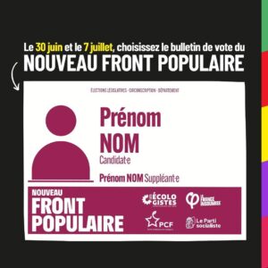 Jean-Luc Mélenchon Instagram - 🔴 LE BULLETIN DE VOTE DU NOUVEAU FRONT POPULAIRE

Dimanche 30 juin et 7 juillet, choisissez le bon bulletin pour faire gagner le #NouveauFrontPopulaire !