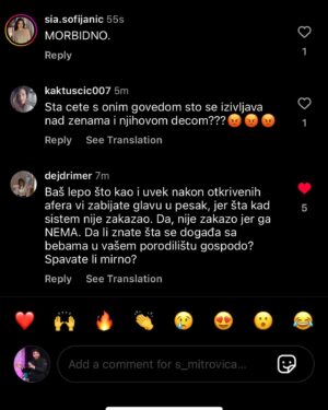 Jelena Stupljanin Instagram - Na profilu @s_mitrovica očigledno rade ljudi koji misle da brisanjem komentara mogu da smire ljude i naprave da problem ne postoji. E pa, gospodo, malo ste se zaigrali. Ljudi su besni, a sada će biti još više besni.

EDIT: Trenutno je situacija da su vratili komentare ali je selektivno ko može komentarisati (ja recimo ne ali sa drugih profila koje uređujem vidim da mogu)