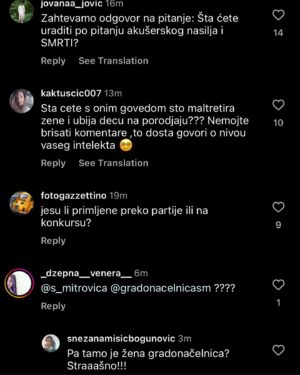 Jelena Stupljanin Instagram - Na profilu @s_mitrovica očigledno rade ljudi koji misle da brisanjem komentara mogu da smire ljude i naprave da problem ne postoji. E pa, gospodo, malo ste se zaigrali. Ljudi su besni, a sada će biti još više besni.

EDIT: Trenutno je situacija da su vratili komentare ali je selektivno ko može komentarisati (ja recimo ne ali sa drugih profila koje uređujem vidim da mogu)