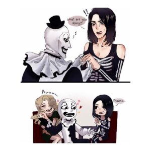 Jenna Kanell Instagram - With another collection of epic fan art, I formally invite you to join me this Saturday night on @crazytrainradio for a virtual watch along of #TERRIFIER, where a portion of their proceeds benefit families impacted by the Uvalde massacre.