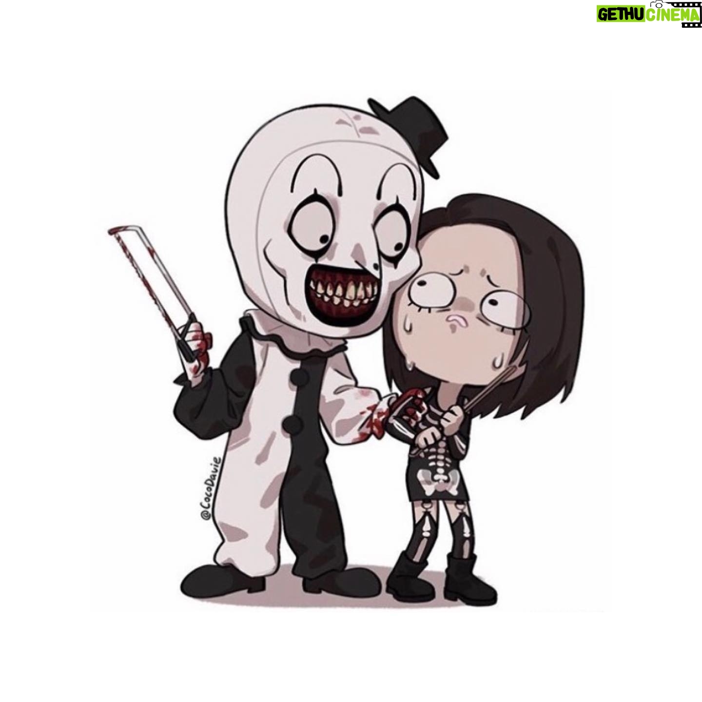 Jenna Kanell - 5.2K Likes - With another collection of epic fan art, I formally invite you to join me this Saturday night on @crazytrainradio for a virtual watch along of #TERRIFIER, where a portion of their proceeds benefit families impacted by the Uvalde massacre.