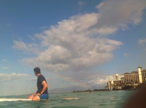 Jennifer Cheon Instagram - Rainbows & Generations 🌺

When I think about how we surf the same waves that so many before us did. 
How many people came to this beach, shared the same magic.  Thank you Waikiki. Mahalo x 
🐢
P.S  The 2nd to last slide is Jesse. The last slide is Jesse’s Dad & Jesse’s taking the photo. 25 years apart.