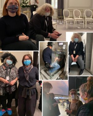 Jenny Beavan Instagram - Thinking back on the Mrs Harris journey and finding the photographs of us in masks, and some which emphasise the glamour of filming on location …! Remembering the added difficulty of doing fittings in masks, visors and surgical gloves (although we gave up on gloves fairly quickly). It was so distancing from the characters we were trying to create, and each other, but obviously kept everyone safer. Masks, lockdown, quarantine and working in Hungarian! (not the easiest language on the planet) added to our challenges but everyone was so understanding and helpful and we got there! What a crew - not many of us but all so good. Dear Team Harris Costume!

Just the Oscars to go now and then Mrs Harris can put away her duster, fold her pinny neatly and rest her head wrap. She is a war baby and into sustainability so will have gotten a lot of use out of her outfit!

She, Jenny and Team Harris Costume are totally thrilled to have been recognised for all the awards and even to have won 🏆 one - thank you BIFA!! We were very honoured. We were a small modest film but we got noticed! I think the amazing Lesley Manville may have had something to do with that! Thank you all so much!

On the last lap now but so wonderful to have had time here in LA between awards and met so many lovely designers I didn’t know before. A privilege - the Guild evening was wonderful and fun! We are a good strong bunch.

@mrsharrismovie