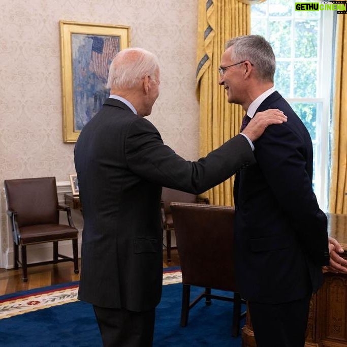 Jens Stoltenberg - 4.1K Likes - Great meeting with @POTUS to prepare for our @nato Summit later this month. I thanked him for the US leadership in NATO's response to Russia's war in Ukraine. We agree that a strong transatlantic Alliance is the cornerstone for our security in a more competitive world.
