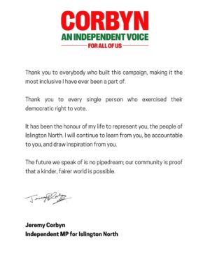 Jeremy Corbyn Instagram - Tonight, we made history.

This is just the beginning.
