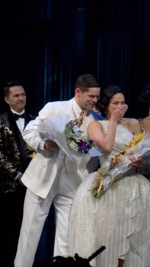 Jeremy Jordan Instagram - Just two friends telling jokes at curtain call! 💚 Happy Broadway opening night, THE GREAT GATSBY 💚

#jeremyjordan #evanoblezada #thegreatgatsby #greatgatsby #broadway #curtaincall #oldsport