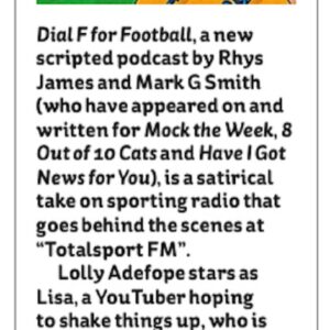 Jessica Fostekew Instagram - DIAL F FOR FOOTBALL

The first episode of our new comedy show is out now. It’s written by me and @rhysjamesy, produced by @tayo3000 and stars @lollyadefope, @drferguscraig, @jessicafostekew, Helen Cripps and over one hundred thousand other brilliant comics and actors. 

The amazing sound engineering and production is by the brilliant @tomjenkins76 

Available on all podcast platforms or link in bio.