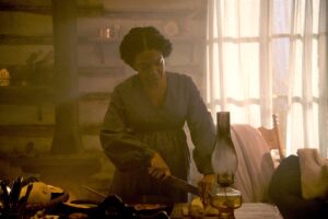 Jessica Frances Dukes Instagram - Nora preparing supper, counting the days, patiently waiting…. #OrganTrail  #CurrentlyPlaying on #AppleTv #PrimeVideo & More #Montana #1870 #Horror #Suspense #Drama check out @martinabuckley819 #beautifulset! 

#JessicaFrancesDukes