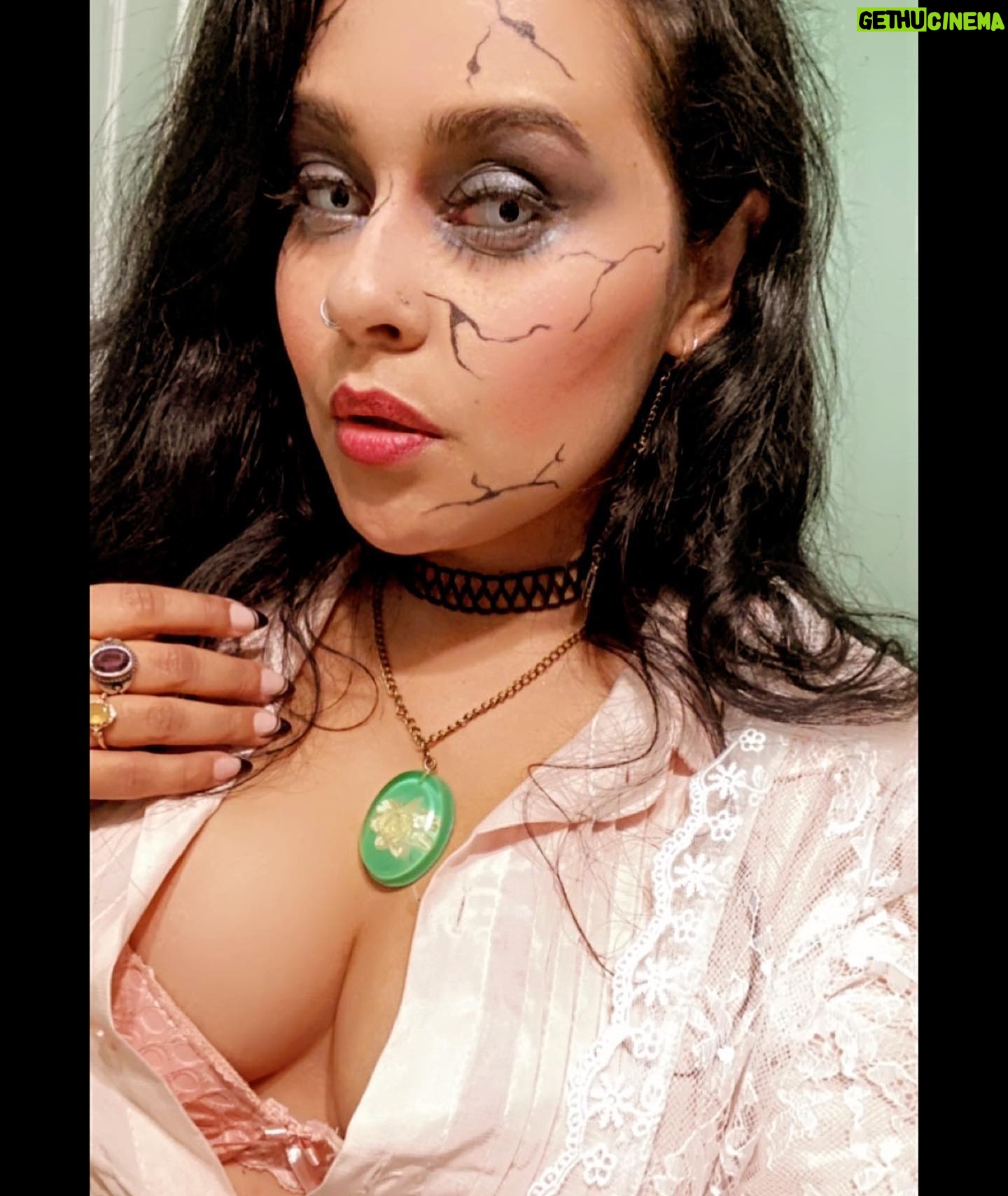 Jessica Franco - 173 Likes - Thought I’d go as a creepy doll for Halloween. Also made both of these necklaces to take the attention off my chest lol 🫶🏽 Hope you’ll had fun 🖤