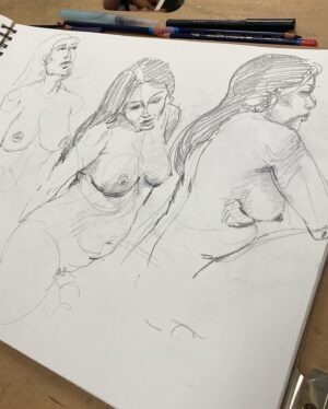Jessica Franco Instagram - Swipe through 🫶🏽 Today is figure drawing class. So I thought I’d my nice to share what I do during the week. Here is some figure drawings from my session at studio @caffeine_heroes by artist @art_of_carlos 😍 Sadly I can’t really share drawings that are taking at the College. So this is from my studio work. Hope you enjoy them. 
And yes, in the second photo I am sleeping 🥰