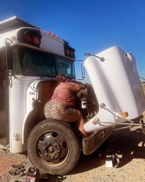 Jezebel Express Instagram - Sometimes you change your outfit, sometimes you change your oil. 🔧 Working on lots of bus projects at VanAid (follow @lovejez for bus stuff) and getting the bus all tuned up for some Arizona shows in early March… I’ll be announcing them very soon!