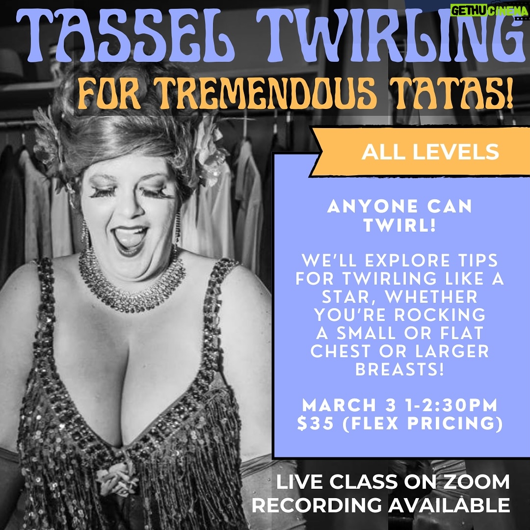 Jezebel Express - 493 Likes - Hey babe wake up new tassel twirling class just dropped š„° As always comment if you have questions but full class description is below. āØ
TASSEL TWIRLING FOR TREMENDOUS TATAS
MARCH 3, 1-2:30PM EASTERN TIME, $35 flex
Join Jezebel Express for a tassel twirling overview designed to help you explore various twirling techniques in a supportive, encouraging environment that celebrates all bodies. Bodies and breasts/chests are all different, so finding the right technique for you and your body is our goal!
In addition to trying out some twirling moves, we will also talk about choosing the best pastie size, pastie placement on the chest, different tassel attachment strategies, and making vs. buying pasties.
If you are interested in twirling but do not have much (or any) breast tissue, thatās great: itās actually a little easier to twirl with smaller breasts or an entirely flat chest than it is when dealing with a larger cup size!
That said, if you are a person with large breasts, have no fear: we will be discussing pastie placement for larger chests, sourcing larger pasties, and finding a twirling rhythm that makes sense for bodies with more breast mass!
Jez will be addressing some common questions, including:
āWhat do I do if I have extra large or extra small areola?ā
āCan I twirl with pierced nips?ā
āWhat if my breast sizes are not the same, or I have only one breast?ā
āWhat do I do if my nipples point down instead of out?ā
(The answer to all of these is āTwirl with what youāve got, babe!ā but we will go into loving and respectful detail on how to handle these situations in class.)
EVERYONE is welcome in class, so long as they intend to participate. No observers are permitted (ie, your partner is not welcome to watch the class unless they have bought a ticket and intend to twirl with usā show them your moves at a later date, please!)
NOTE ABOUT RECORDED CLASS: The recorded class will contain clear and detailed instruction on all tassel techniques. we cover in the live class, but the recording will not include demonstrations of topless tassel twirling. This is to protect the privacy of the teacher and class. Thank you for understanding!