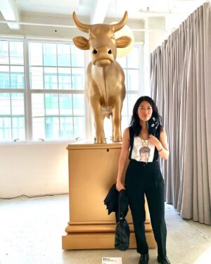 Jihae Instagram - Meet my sonic cow Ether, she will be on public exhibit at Hudson Yards starting August 18th for a month until she goes on auction to benefit @godslovenyc .Ether was designed as a conduit for a collective voice of forests, rivers, oceans, animal and plant species to call humanity back into harmony with nature. 
As 1 million animal and plant species face extinction, a shepherd’s herding call is sounded in reverse to awaken us to the urgency of the earth’s climate systems reaching tipping points of no return.

Ether is the element that connects us to spirit, intuition, other realms and planes. 
Ether is stillness, that which contains and holds.
Ether is both nothing and everything.
The origin of ether is sound in its primordial form from which vibration emerges long before it manifests into the form of sound. 
Ether and sound are inseparable.
She sings to remind us of the interconnected oneness of all living beings .
.
. Video for Ether coming soon!
.
Music & visual design by yours truly, produced/mixed by @jlsinclair808 
 #jihae #change #ethercow #cowparade #actnow