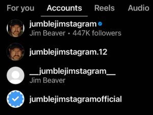 Jim Beaver Instagram - IMPORTANT NOTICE:  The account at the top of this list (with the blue check mark) is me. All the others are fake.
