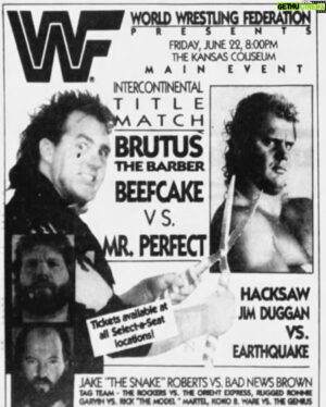 Jim Duggan Instagram - #OnThisDay in 1990!
 
Another town, another match with a giant! This time it's Earthquake in Wic#smackdown 

I also saw that today is John Tenta's birthday, which makes it even more special.
 
#OTD #WWE #SmackDown