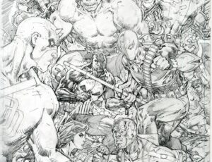 Jim Lee Instagram - Anatomy of a wrap around cover. Initially, the plan (or so I believed) was two separate covers that could when placed side by side form one single, double wide image. Then the plan switched to one single wraparound cover which made the right side of this piece the most prominent. So characters needed to be moved around while still creating a balance between the Marvel and DC characters. These kinds of covers can be a real slog, but it was a lot of fun revisiting old friends, drawing costumes from yesteryear and recalling my favorite of these types of crossovers. Spoiler alert: X-Men vs Teen Titans by @chrisclearmountain @walter.simonson.5 @louisesimonson926 was the one that blew me away in my childhood!