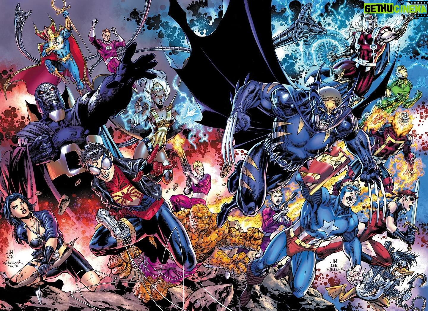 Jim Lee - 26.6K Likes - Because you asked so nicelyāhereās the Amalgam (@dcofficial and @marvel) universe omnibus collection cover now inked (by @scottwilliamsinks) and colored (by @sinccolor). I thank my collaborators all the time for their dedication to the most insane assignments š. Unfortunately we donāt get paid per character or per line š. We just canāt help ourselves š¤ #amalgamuniverse #dccomics #marvelcomics