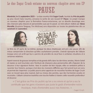Joanie Charron Instagram - Il y a un an Sugar Crush gagnait le trophée ''Prix du Public'' au @gala_country , et aujourd'hui leur nouvel album est disponible sur toutes les plateformes. Merci de vos nombreux messages depuis le lancement Joanie Charron et Marie-Soleil sont vraiment surprises de cette méga dose d'amour. Écoutez, téléchargez et partagez les chansons en grand nombre.

**** https://linktr.ee/sugarcrushofficiel ****

@purcomofficiel @49.parallele @apcmmusique #onfr #musique #outaouaisfun #ukulele #musiquefranco