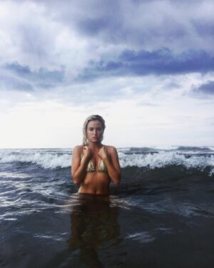 Joanie Perron Instagram - 🌊 Swim in the storm #deepblue #waves#bali#baliindonesia#stormy#stormyweather#tropicalstorm#tropical#feels#sky#ocean#gold#indonesia#love#instagood#swim#grind#wet#wethair#blondehair#beach#uterus#mermaid#dark#compelled