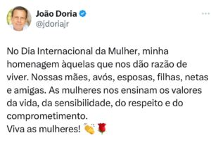 João Doria Instagram - Viva as mulheres! 👏🌹