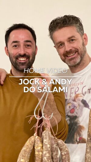 Jock Zonfrillo Instagram - We have lots of home videos of Jock and @andyallencooks cooking together - this one was the boys making cacciatore for Andy and Alex’s wedding. 

These laid back versions of the boys are the best - slippers on, kids playing in the background, negroni nearby, @alexxandra.allen re-organising our pantry. Perfect day spent with the Allens. lz