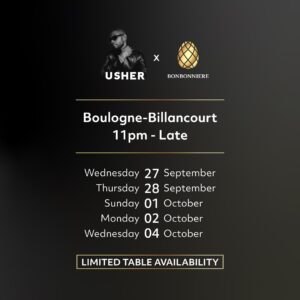 Joe Fournier Instagram - Extremely excited for the first collaboration of its kind for Paris Fashion Week !!!

USHER X BonBonniere Paris

Usher and I have created our own BonBonniere Club where we will be hosting our friends, family and those of you fast enough to get a reservation for 5 incredible nights in Paris 🇫🇷