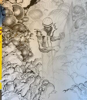 Joe Hahn Instagram - This is the final drawing and some progress shots of my drawing for the @linkinpark 20th Anniversary box set to include 3 lithographs by @m_shinoda @frankmaddocks and myself. It is an interpretation of the soldier w/ wings that is on the cover of our debut album #HybridTheory. It was fun to reflect and revisit the art after 2 decades. For more info, go to @linkinpark or www.LinkinPark.com