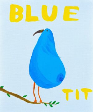 Joe Lycett Instagram - Blue Tit, acrylic gouache on canvas board, 2024

One of many unused props from Late Night Lycett