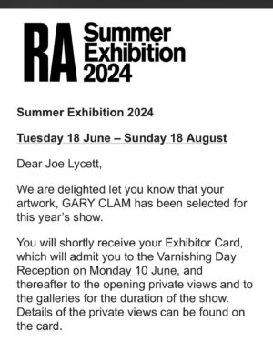 Joe Lycett Instagram - Well bugger me, Gary Clam is off to big London to sit in @royalacademyarts for the summer. He’s been in my kitchen since we met last year holding various things in his gob (mainly Benadryl, Percy pigs and esomeprazole) but now you can meet him in real life and talk to him but remember he only speaks Dutch so do be sure to say out loud his catch phrase back to him which is ‘Ik wil YouTube-video’s bekijken van oude Japanse mannen die pennen maken’ which means ‘I want to watch YouTube videos of old Japanese men making pens.’