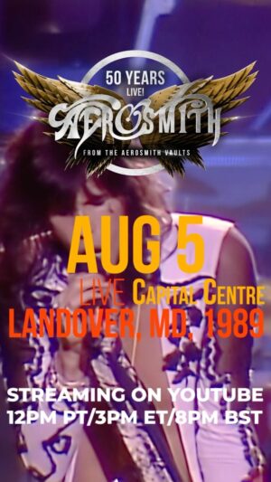 Joe Perry Instagram - NOW STREAMING!!! Live The Capital Centre, Landover, MD, 1989 from the Pump Tour. Aerosmith closes out the 80s in top form with this dynamic performance at Capital Centre, featuring classic tracks such as “Walk This Way” and “Rats In The Cellar,” as well as “Rag Doll,” “Dude (Looks Like A Lady),” and “Permanent Vacation.” Unearthed from Aerosmith’s legendary archive for the very first time and remastered in HD from the original master tapes.

Live The Capital Centre, Landover, MD, 1989 will premiere on Aerosmith’s official YouTube channel on Aug 5th at 12pm PT/3pm ET/8pm BST and will be available, in its entirety as a FREE GIFT FOR THE FANS, for one week only.

#Aerosmith #StevenTyler #JoePerry #JoeyKramer #TomHamilton #BradWhitford #aerosmith50yearslive