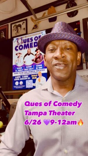 Joe Torry Instagram - QUES OF COMEDY @ Tampa Theater 6/26 🎤😂🔥💜🔥💜🔥💯💪🏾💪🏾😂😂💜🔥🔥🔥 #joetorry #omegapsiphi #conclave  #tampa #florida #quesofcomedyshow @realdlhughley @rickysmileymorningshow #comedylegends #thingstodointampa #yborcity #cigars #goodtimes #igreel #igcomics