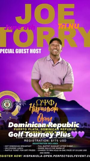 Joe Torry Instagram - THIS SUMMER JUNE 8th “THE HISPANIOLA OPEN” in the Dominican Republic, hosted by the Omega Psi Phi Inc. TRI NU Chapter and I am this year’s Ambassador for this Great event. Make your reservations Now!!🔥🔥💜💜⛳️🏌🏾‍♂️🏌️‍♀️🏌️🎭🎥🎤🏖️🏝️🐚🛥️🥳💯💜#golf #golftournament #domicanrepublic🇩🇴 #hispaniola #joetorry #joetorrydefcomedyjam #joetorrylive #joetorrygolf #golflife #omegapsiphi1911 #quedog #quedogsworldwide @thehispaniolaques #trinu #golfingbruhz #dr #islandlife #greatweekend #funfunfun #goodvibes
