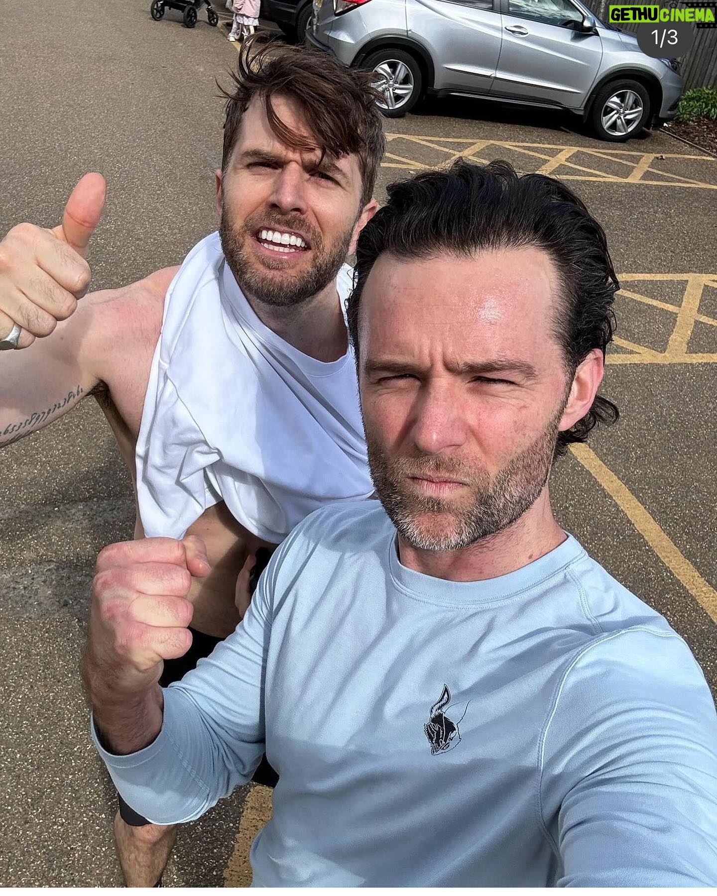 Joel Dommett - 10K Likes - Marathon training is getting serious 🤣 27k this morning with Judd in the ☀️ How am I gonna get on in the Piranha costume?? I have no idea.. apparently the fastest fish to ever run a marathon is 4 hours… Could I be the fastest fish? 🐠💨