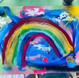 Joel Edgerton Instagram - Any chance to finger paint. 🌈 
I nominate @davidoyelowo @sofisia7 @nickkroll ( and the legend out in S.A @thuso.mbedu just cause I wanna see what brilliant rainbow she whips up). For each tagged photo, @yumi will donate a month’s worth of meals to @feedingamerica to help support families in need.

Rainbows in Windows written by @ariannawrotethis is available for free on the @yumi website. Link in their bio. The book follows the story of a young boy named Amos, sheltering at home with his mother. Narrated by the very cool and legendary Donald Sutherland. 
Get into it and paint your 🌈 to salute the workers out there too. X
