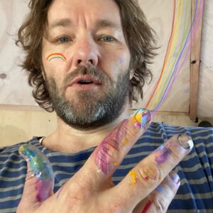 Joel Edgerton Instagram - Any chance to finger paint. 🌈 
I nominate @davidoyelowo @sofisia7 @nickkroll ( and the legend out in S.A @thuso.mbedu just cause I wanna see what brilliant rainbow she whips up). For each tagged photo, @yumi will donate a month’s worth of meals to @feedingamerica to help support families in need.

Rainbows in Windows written by @ariannawrotethis is available for free on the @yumi website. Link in their bio. The book follows the story of a young boy named Amos, sheltering at home with his mother. Narrated by the very cool and legendary Donald Sutherland. 
Get into it and paint your 🌈 to salute the workers out there too. X