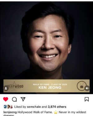 Joel McHale Instagram - Ken, as you know my love language is sarcasm, but I want to say my friend with no sarcasm(and this is hard for me)—-getting your star on the Hollywood Walk of Fame is so dang cool. Just the coolest. What a thing. It’s a mountain top milestone moment. A true measure of your success to say the least.—-(OK—- back to sarcasm)—-I can’t wait to walk all over you. And your real estate agent photograph is on point. #hollywoodwalkoffame