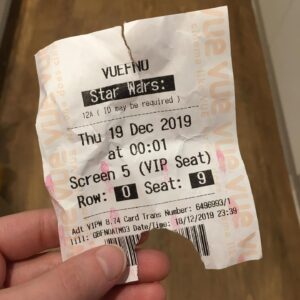 Joelle Instagram - If you haven’t seen The Rise of Skywalker yet, go and see it, it’s a visual masterpiece! Yes...I was one of those 12.01am kids 😁🏅
.
.
.
#starwars #tros #theriseofskywalker #riseofskywalker #starwarsfan #movie #film #ticket #theatre #cinema #disney #skywalker #ticket #lucasfilm #1201 #midnight #joelle #london #chewbacca #lukeskywalker