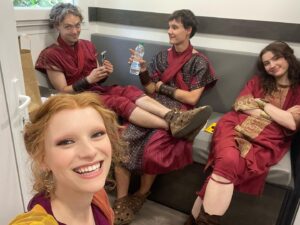 Joelle Instagram - It’s a Roman life! Behind the scenes of #DominaSeason2 with me as Vipsania, the lovely Ben as Tiberius, Ewan as Drusus and Izzy as Antonina❤️ Catch us all in Ep3 out now for you to stream on @mgmplus 
.
.
.
#romans #actorslife #ancientrome #rome #domina #tv #tvseries #actor #tvshow #dominaseries #actress #joelle #vipsania #tiberius #drusus #antonina #mgmplus #bts #roman