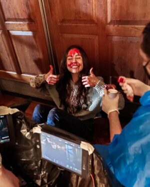 Joelle Farrow Instagram - In honour of Here For Blood premiering last night at the @tadfilmfest here’s some bloody BTS 🩸😈

Had so much fun with this incredible team @hereforblood