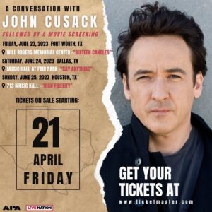 John Cusack Instagram - Texas! Join me for a special live Q&A’s alongside screenings Sixteen Candles, Say Anything, and High Fidelity.
 
Presale Tickets are live, general sale 9 am Friday! Link in bio.