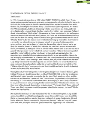 John Lithgow Instagram - Here’s a beautiful tribute to the amazing Cicely Tyson written by my writer friend John Romano. A great loss but a great life.